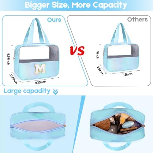Personalized Initial Clear Makeup Bag Blue Cosmetic Bag Set Large Travel Toiletry Bag, Cute Clear Make Up Bags Organizer Bag for Girlfriend Teacher Gifts Teen Girl Gifts Trendy Stuff A (Blue) - Image 2