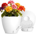 Self Watering Pots with Drainage Holes, 2 Pack 8 Inch Plant Pots with Water Level Indicator Deep Reservoir, Large Plastic Planter for Indoor Outdoor Plants - White by KUGAZ
