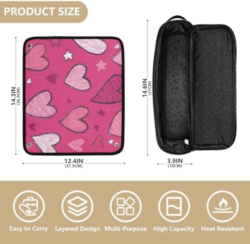 Hair Tools Travel Bag with Heat Resistant Mat Detachable 2-in-1 Curling Iron Travel Case Hot Tools Organizer for Straightener Flat Iron Hot Pink Hearts and Stars - Image 4