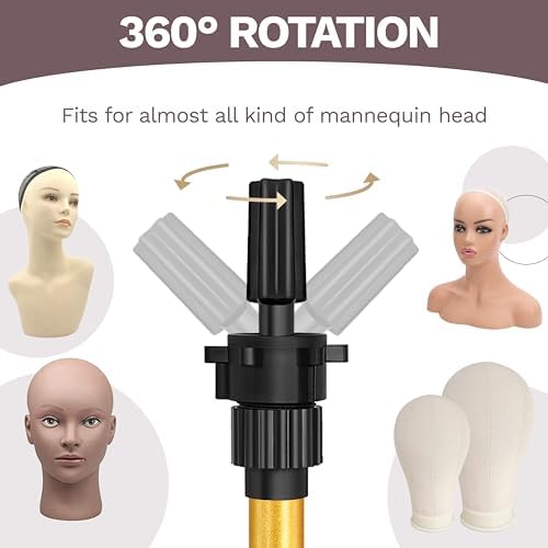 ZQIAN BEAUTY Wig Stand Tripod 50 Inch Metal Wig Mannequin Head Tripod Stand For Hairdressing Training Head Adjustable Wig Tripod Stand with Tool Tray (Golden, Mannequin Head Not Included) - Image 5