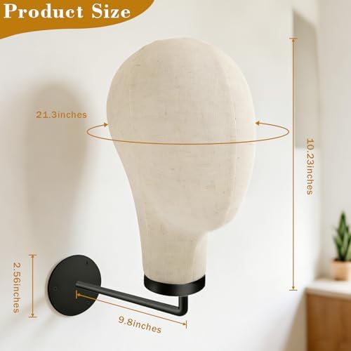 21in Wig Head Wall Mount Mannequin Head for Caps,Canvas Hat Display Hanger - Image 7
