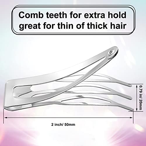 Chinco Silver 24 Pcs Double Grip Hair Metal Snap Clips,2 Inch - Image 2