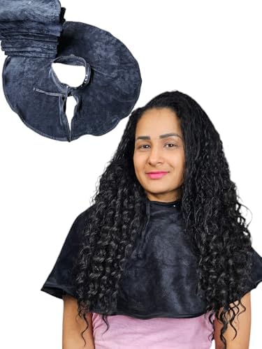 JADASH PRODUCTS Black Microfiber Shoulder Towel Cape, 400 GSM, Bleach-Resistant Salon Barber Hair Coloring Towel with Inner Neck Collar and Buttons, 25 x 30 in, 1 Count by JADASHPRODUCTS%C2%AE