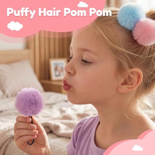 MORGLES 16pcs Pom Pom Hair Ties, Fluffy Ponytail Holders for Girls Toddlers, 2 inch, Multi-colour - Image 3