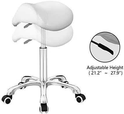 Antlu Saddle Stool Rolling Chair for Office Massage Salon Technician Kitchen Spa Drafting,Adjustable Hydraulic with Wheels (Without Backrest, White) - Image 4