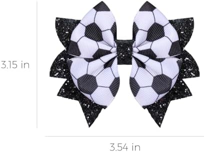 Soccer Cheer Bows Hair Clips 2pc 3.5" Glitter Black & White Football Sport Ribbon Bows for Soccer Team Moms Gifts Player Game Day Cheerleading Accessories Birthday Party Favors - Image 7