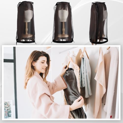 Loopeer 6 Pcs Wig Storage Bag Adjustable Wig Cover with Drawstring,Black - Image 4