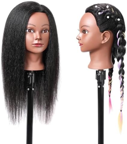 SOPHIRE 100% Real Hair Mannequin Head Training Head with stand, 18" Hairdresser Cosmetology Mannequin Manikin Training Practice Head Doll for Female Hairstyling - Black - Image 4