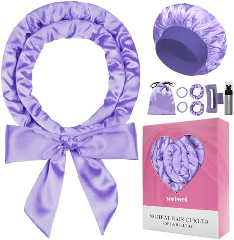 weiwei Satin Heatless Curlers Hair Curler, No Heat Curls Overnight Hair Curlers to Sleep In Overnight Curls Headband, 70" Hair Curlers No Heat, 9 Pcs Satin Heatless Curling Set for Women Long Hair by weiwei