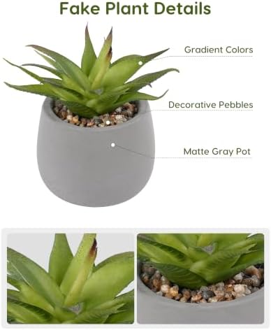 Artificial Succulents Plants in Grey Pots (Set of 3) - Faux String of Pearls, Aloe & Sedum Potted Plants Small Fake Plants Indoor for Home Office Table Desk Shelf Kitchen Bathroom Decor - Image 4