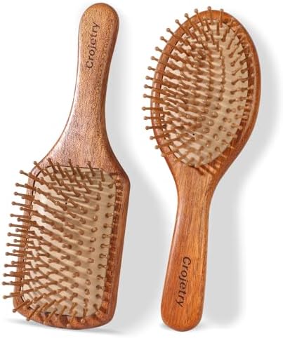 2-Piece Bamboo Hair Brush Set for Hair Growth (Oval & Square) - Natural Wooden Scalp Massage Brush with Bamboo Bristles,Detangling Hairbrush for Women,Men,All Hair Types - Ergonomic Handle by Crojetry