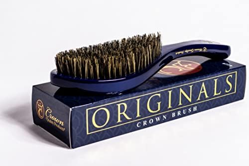 Original Curved 360 Wave Brush, MEDIUM Mixed Boar Bristle, Royal Blue by CrownQualityProducts