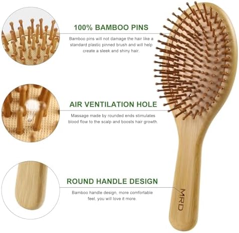 MRD Hair Brush Set, Natural Bamboo Comb Paddle Detangling Hairbrush, Wide-tooth and tail comb No Bristle, suit for Women Men and Kids Thick/Thin/Curly/Dry Hair Gift kit - Image 4