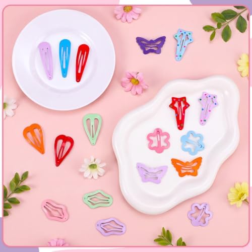 144 Pcs Colorful Snap Hair Clips for Girls, 6 Shapes Metal Cute Barrettes - Image 3