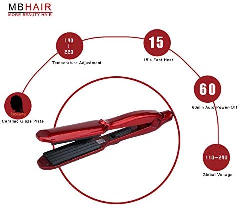 MBHAIR Ceramic Crimper Iron Volumizing Fluffy Hair,Anti Static Adj Temp Red - Image 2