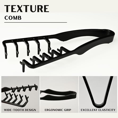 Wide Tooth Comb for Men | Textured Styling Comb for Curly Hair | Hair Volumizer Tool with Fluffy Texture | Plastic Quad Comb for Men's Hair Styling (Black, Large) - Image 3