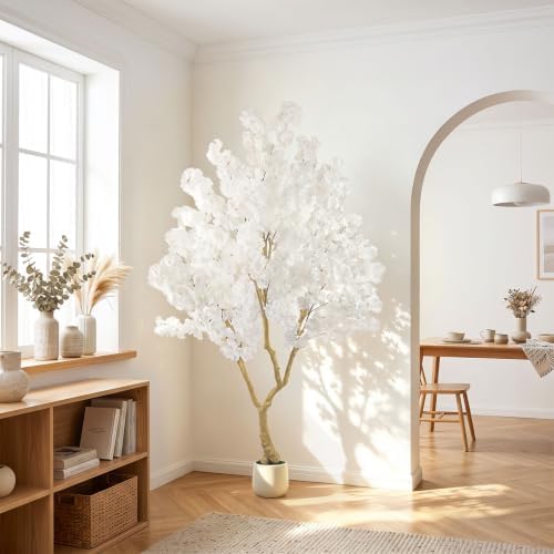 White Artificial Cherry Blossom Tree 7FT with Sturdy White Planter - Image 4