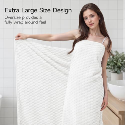 REDKISS White Microfiber Towels Set of 6-35x70 Inches Oversized Bath Sheets, Extra Large Bath Towels Set of 6 for Adults, Super Soft Quick Dry Lint Free Absorbent Waffle Microfiber Shower Towels - Image 6