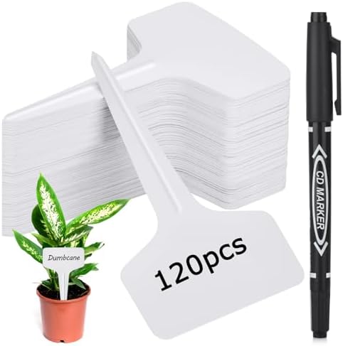 Darfukei Plant Labels 120pcs with Garden Plant Markers Pen of Outdoor Waterproof,T-Type Plant Tags and Permanent Marking Pen, Garden Labels Gardening Gifts for Women Men by Darfukei