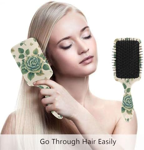 Green Roses Beige Hair Brush, Soft Bristles Detangling Brush - Detangler Hairbrush Glides Through Tangles For All Hair Types (Wet Dry & Damaged Hair) - Image 4