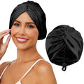HFRHTGY Adjustable Silk Satin Hair Bonnet for Sleeping, Double Layer Hair Wrap Sleep Cap Turban for Women Men, Curly Straight Braid Unisex (Royal Black) by HFRHTGY