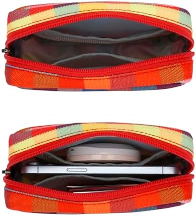 E-Tree Cute Small Makeup Bag, Cosmetic Toiletry Skin Care Make up Little Items Pouch for Purse,Zipper Mini Tech Charger Cable Electronic Organizer Case,Travel Accessories,Checkered Colorful - Image 4