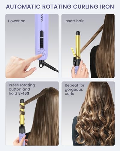 Rotating Automatic Curling Iron Set 3 Ceramic Barrels for Long Hair Waves - Image 3