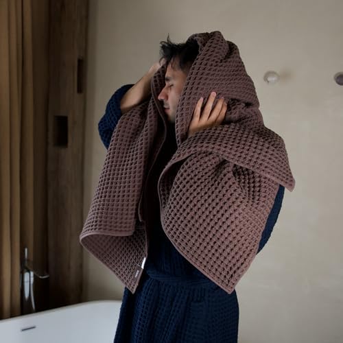 Luxury Organic Japanese Cotton Waffle Bath Towel | Thick, Absorbent, Quick Dry Bathroom Towels for Shower, Sauna, Onsen| Hotel & Spa Quality, Gift-Ready (Dark Cocoa, Bath Sheet, 67" x 34") - Image 5