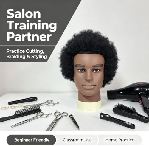 Afro Curly Male Mannequin Heads for Barber Practice Textured Human Hair - Image 6