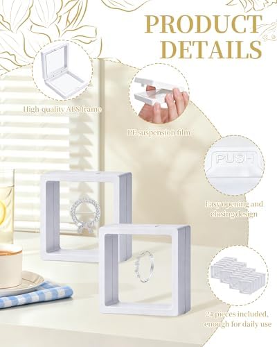24 Pcs 3D Floating Frame Display Case 2.8 x 2.8 x 0.8 Inch White - Image 3