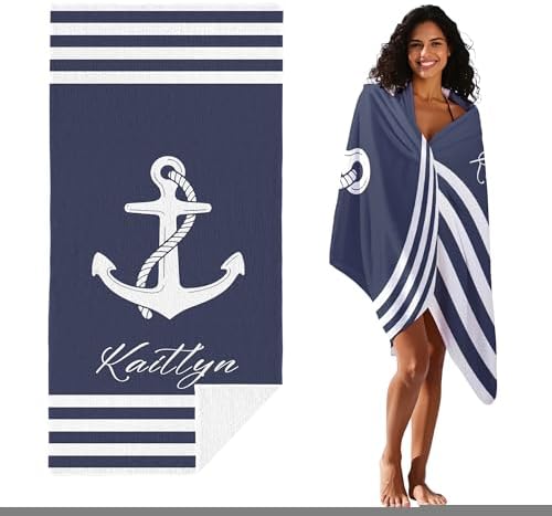 JML Personalized Beach Towel with Name, Custom Anchor Beach Towel, Customized Microfiber Pool Towel, Quick Dry & Absorbent Swim Towel for Adult,Anniversary, Birthday, Summer Holiday,Vacation - Image 2