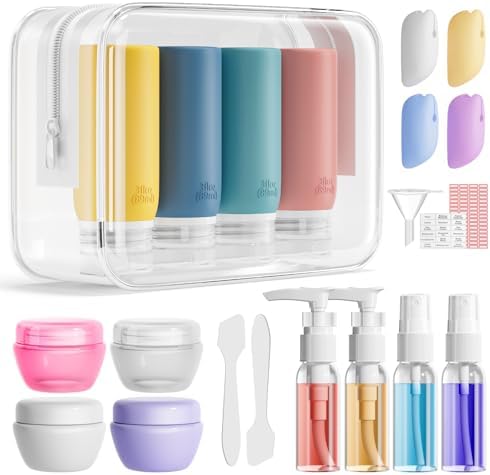 Muslish 21 Pack Travel Bottles for Toiletries, Leak-Proof TSA Compliant Silicone Travel Size Containers for Shampoo and Conditioner, BPA Free with Toiletry Bag (Yellow) by MUSLISH