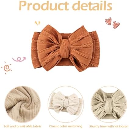 Baby Bows Headbands Soft Nylon Handmade Hair Accessories for Newborn Infant Toddler Kids (3 Mixed Brown, Large) - Image 2