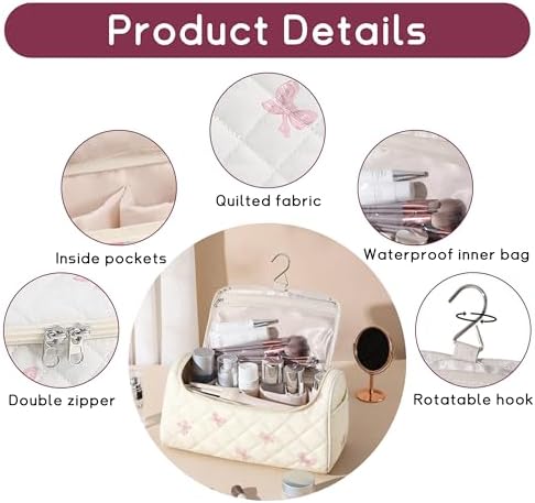GISMTR Quilted Hair Tools Travel Case, Cotton Portable Storage Bag with Hanging Hook for Hair Curler Accessories, Cute Dustproof Travel Organizer - Image 3