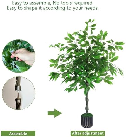 Artificial Ficus Tree 4FT - Faux Indoor Tree with Black Pot for Living Room - Image 4