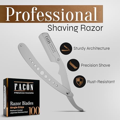 Facón Straight Razors for Men - Professional Barber Straight Edge Razor Kit with 100 Blades, Classic Stainless Steel Barbero Shaver for a Smooth & Precise Shave, Premium Barber Razor for Men's Shaving - Image 2