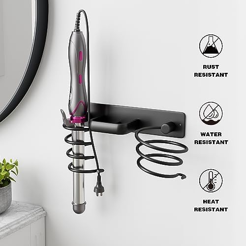 hicorfe Hair Dryer Holder 3 in 1 Hair Tool Organizer,Blow Dryer Holder Wall Mounted,Bathroom Bedroom Hair Care Styling for Flat Iron,Curling Iron,Hair Straightener （Black） - Image 6