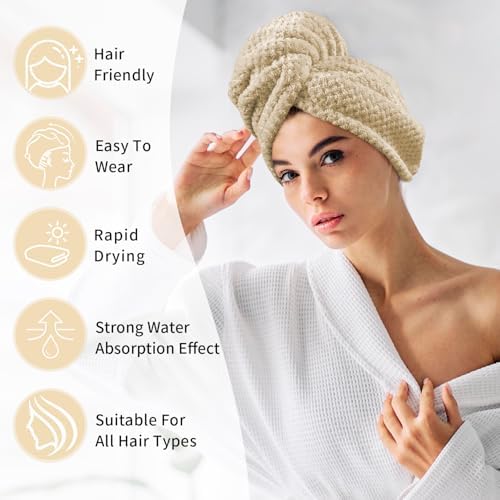 my novel things 3 Pack Microfiber Hair Towel Wrap for Women 25.4" x 9.8", Super Absorbent Quick Dry Towels with Button for Curly Wet Hair Anti Frizz (Camel,Green,Gray) - Image 4