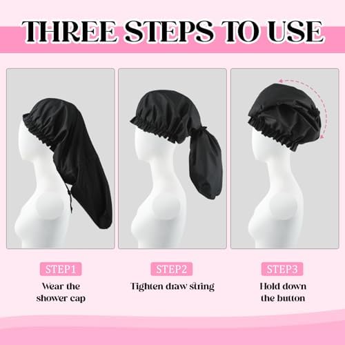 2 Pcs Large Shower Cap for Braids, Extra Long Shower Cap for Women Long Hair & Locs, Waterproof Hair Bonnets for Dreadlocks Drawstring Bath Caps for Women & Men (Black, Grey) - Image 4
