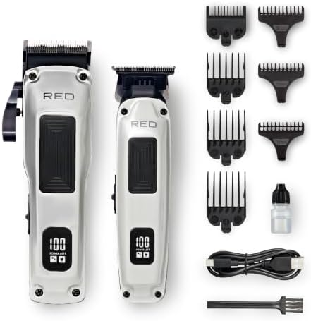 Red by Kiss Cordless Clipper & Trimmer Combo Set for Hair & Beard Grooming, Professional Fade Clipper with Precision T-Blade Trimmer, Rechargeable Haircut Kit for Home & Barber Use (Ivory) by REDbyKISS