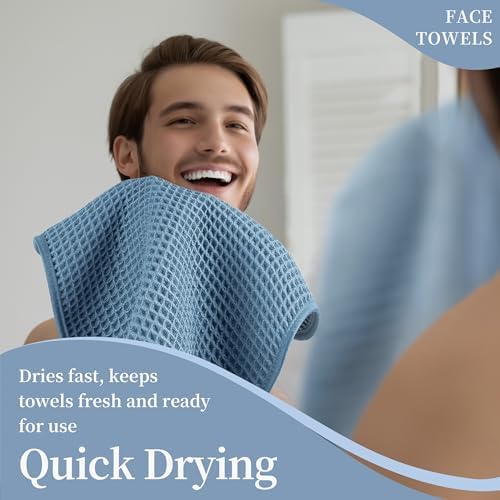 Microfiber Waffle Face Towels, 4 Pieces, Soft, Absorbent, Fast Drying, Lint Free 430 GSM (Blue) - Image 5