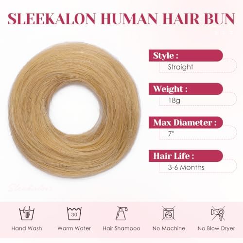 Messy Bun Hair Pieces Human Hair, Straight #24 Natural Blonde - Image 3