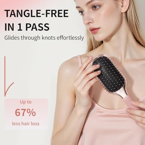 MELBANG Detangling Hair Brush for Women, Paddle Hairbrush for Wet & Dry Hair, Pain-Free Cushion Bristles for Thick, Curly, Long & Damaged Hair, No Pulling (Pink) - Image 2