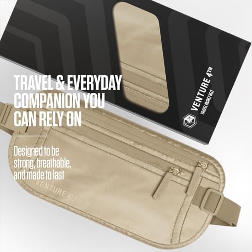 VENTURE 4TH Travel Money Belt, RFID Blocking Passport Holder - Sleek Beige - Image 4