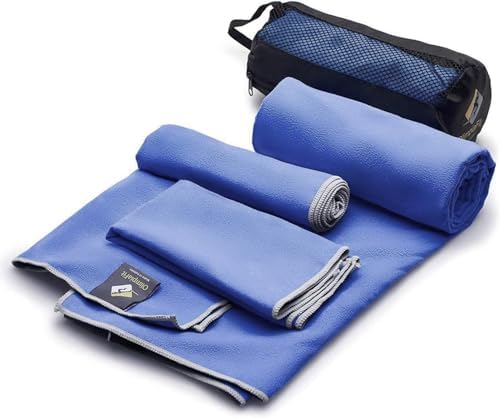 OlimpiaFit Quick Dry Towel - 3 Size Pack of Lightweight Microfiber Travel Towels w/Bag - Fast Drying Towel Set for Camping, Beach, Gym, Backpacking, Sports, Yoga & Swim Use by OlimpiaFit