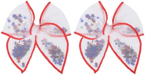 July 4th Patriotic Bows for Girls,Mesh Tulle Fable Hair Bow Clips Gift,4in - Image 2