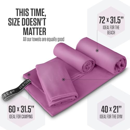 VENTURE 4TH Quick Dry Microfiber Towel for Camping & Gym - Purple XL - Image 3