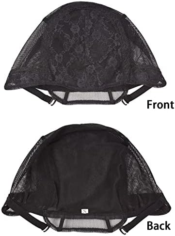 Black Double Lace Wig Caps with Adjustable Straps Swiss Lace Hairnet on the Back for Making Wig (Black S) - Image 5