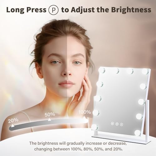Vanity Mirror with Lights, 13'' x 11'' Lighted Makeup Mirror for Desk, Hollywood Mirror with 12 Dimmable Bulbs, 3 Color Modes, Smart Touch Control, 360°Rotation, Gifts for Girls, Women, Wife - Image 4