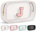 YOOLIFE Initial Make Up Bag Travel Toiletry Bag, Clear Makeup Bag Preppy Cosmetic Bags Organizer Travel Essentials Gifts for Women Teen Girlfriend Teacher Mom Brithday Mothers Day Gifts, Large, White by YOOLIFE